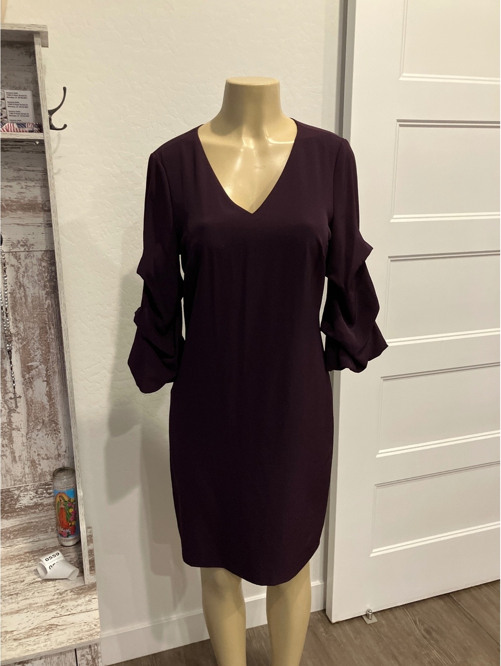 NWT DKNY Purple V-Neck Dress with Ruffled Sleeves Size 6